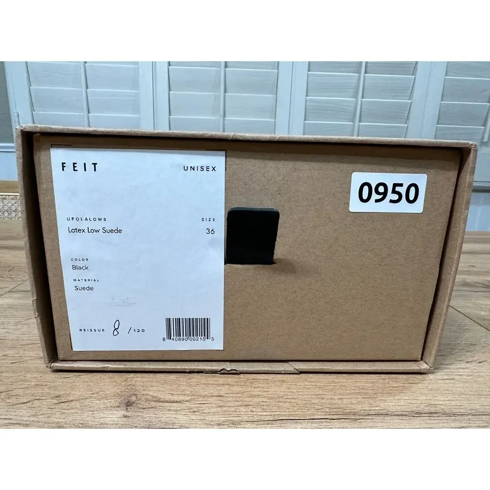 Feit Latex Low Suede Black Sneakers Unisex Size 5.5/6 US 36 EU NIB Italian